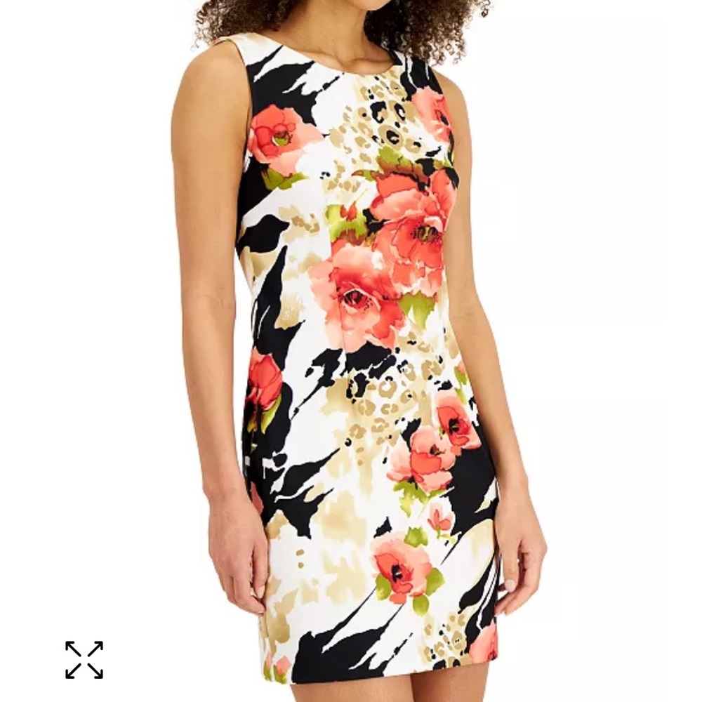 Connected Apparel White Floral Sheath Mini Dress 8